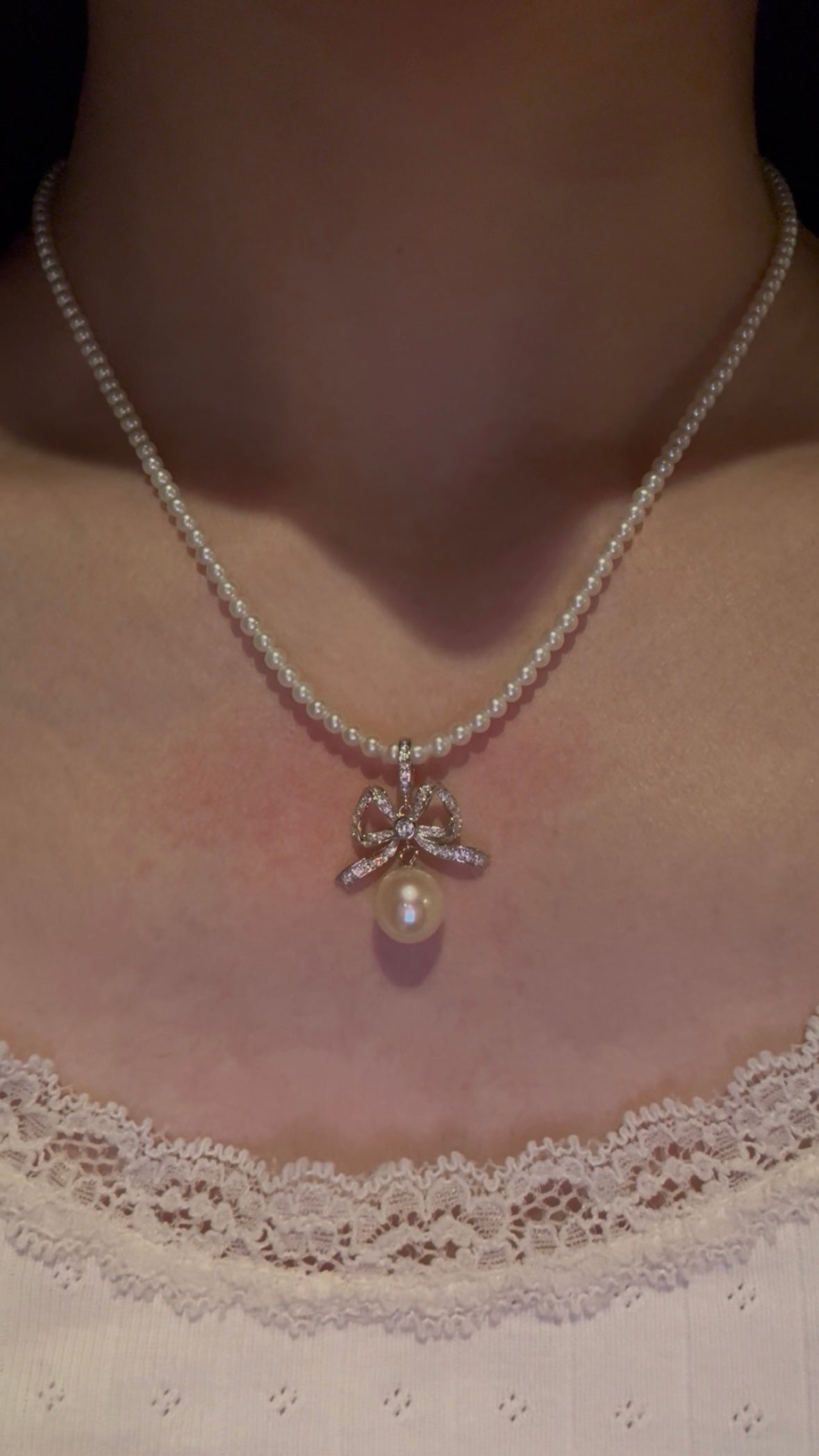 Princess Ribbon Bow Akoya Pearl Necklace