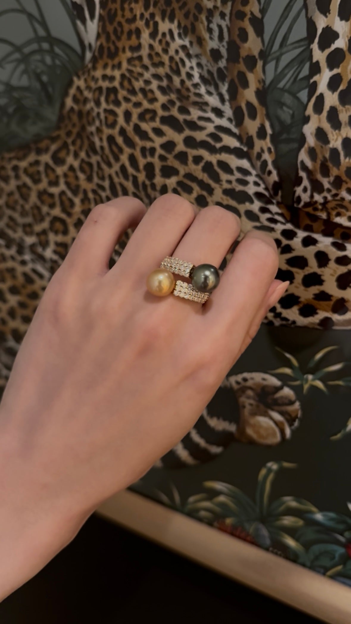 Tahitian & Golden South Sea Toi et Moi Double Pearl Ring