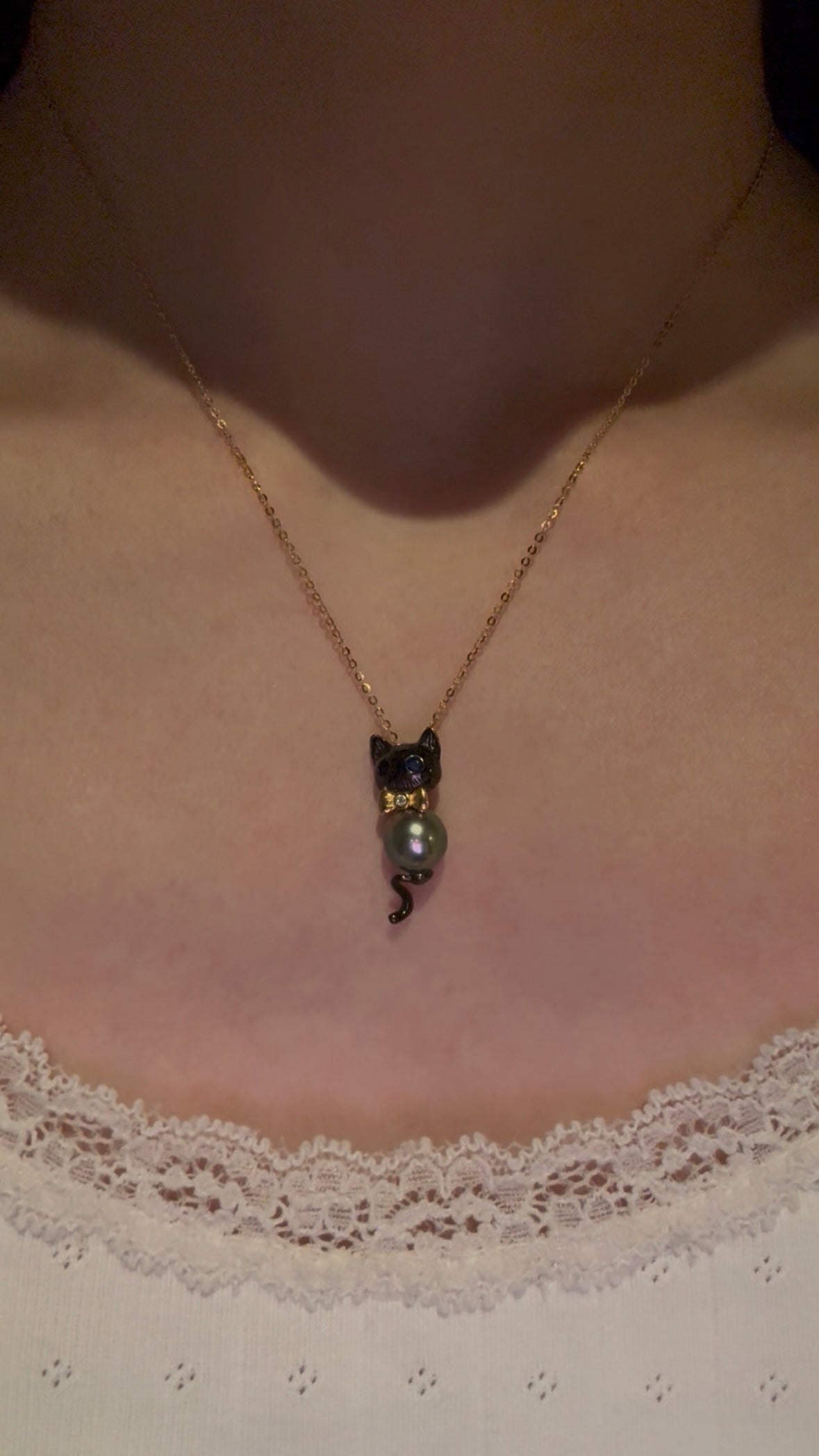 Tahitian Pearl Cat Pendant Necklace